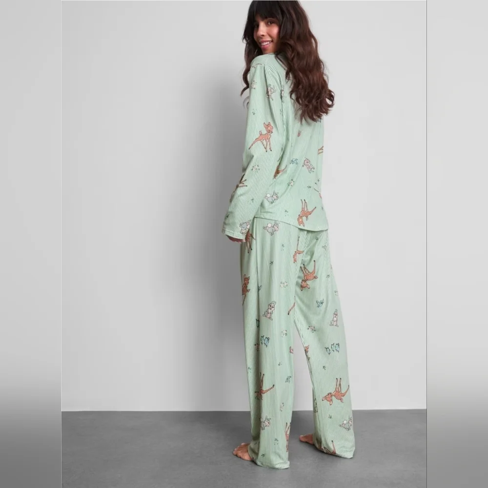 Disney’s Bambi Striped Boyfriend Pajamas button-up Set, Green. Primark - Picture 4 of 10